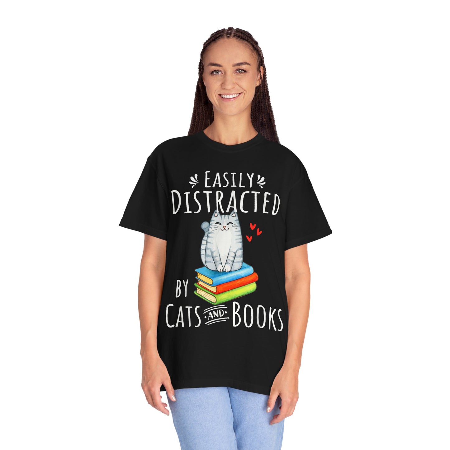 Easily Distracted by Books and Cats T-shirt
