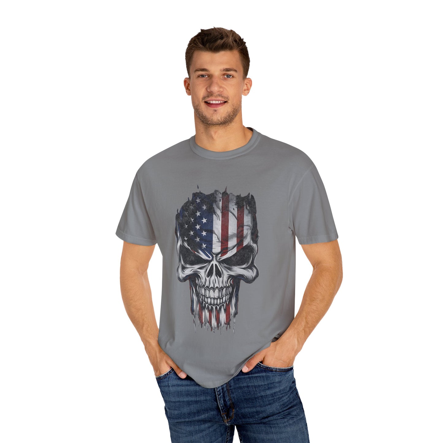 America Skull Face US Flag T-shirt
