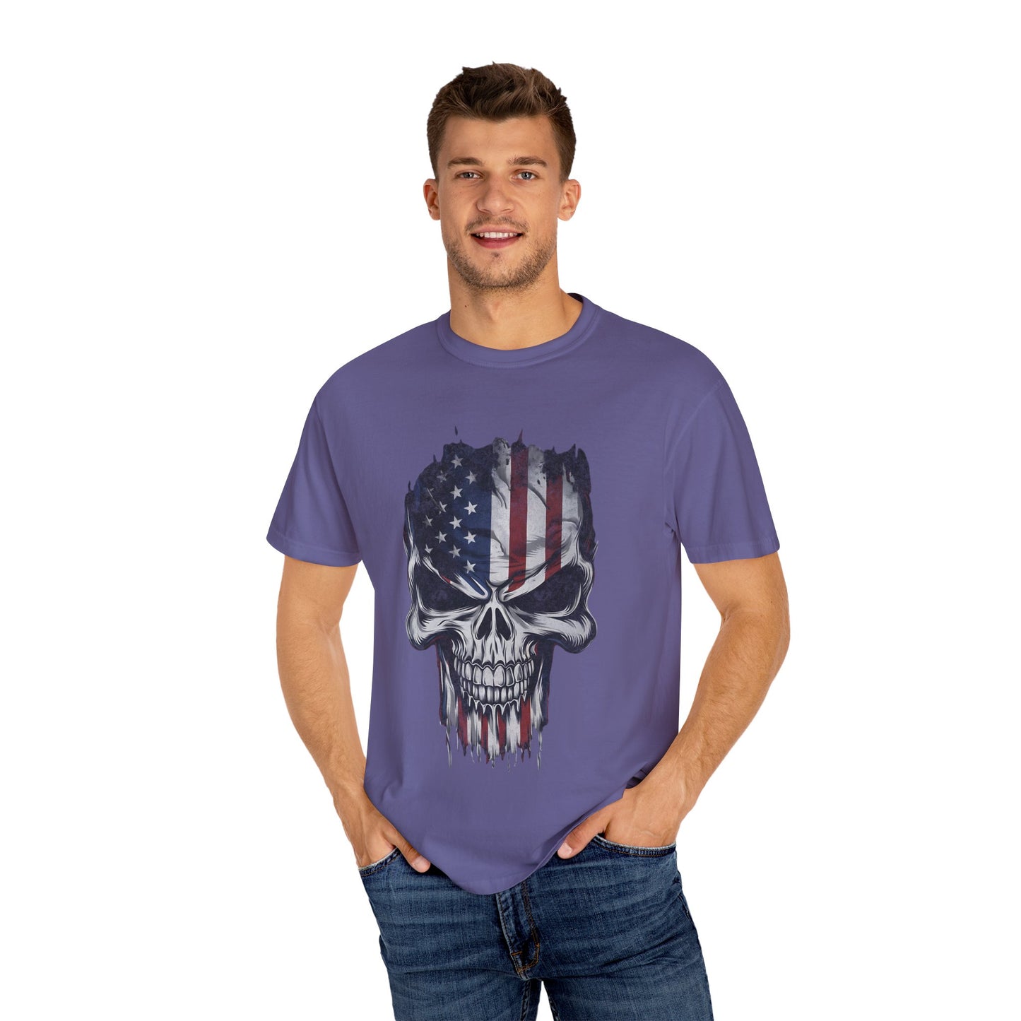 America Skull Face US Flag T-shirt