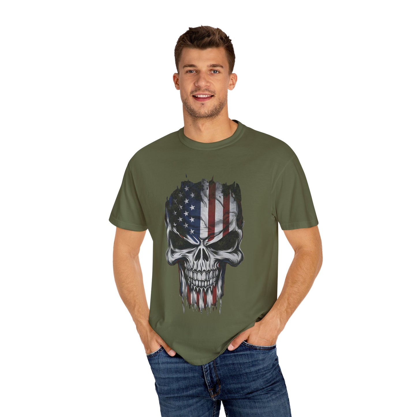 America Skull Face US Flag T-shirt