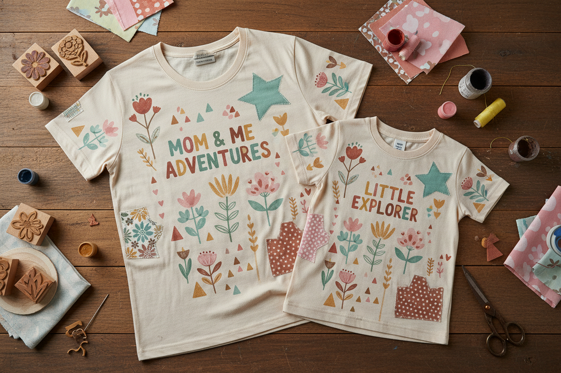 Mommy & Me Matching Custom Tees: Fabric Stamping & Patchwork DIY Graphic Shirt