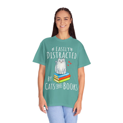 Easily Distracted by Books and Cats T-shirt