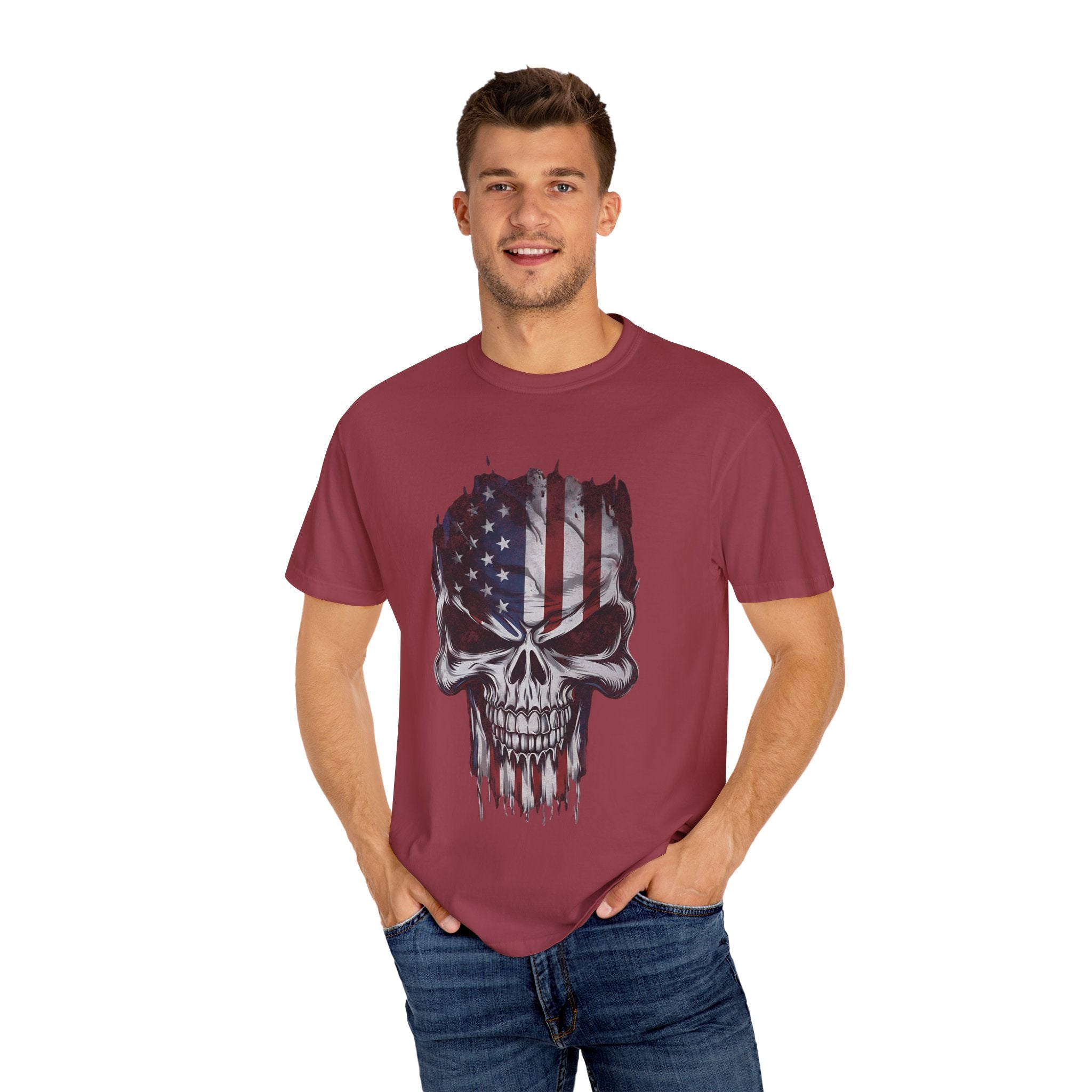 America Skull Face US Flag T-shirt