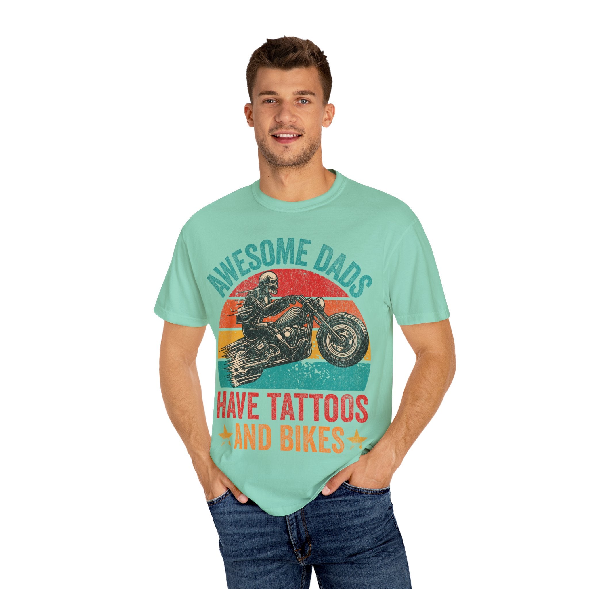 Awesome Dads Have Tattoos and Bikes – Father’s Day Biker T-shirt
