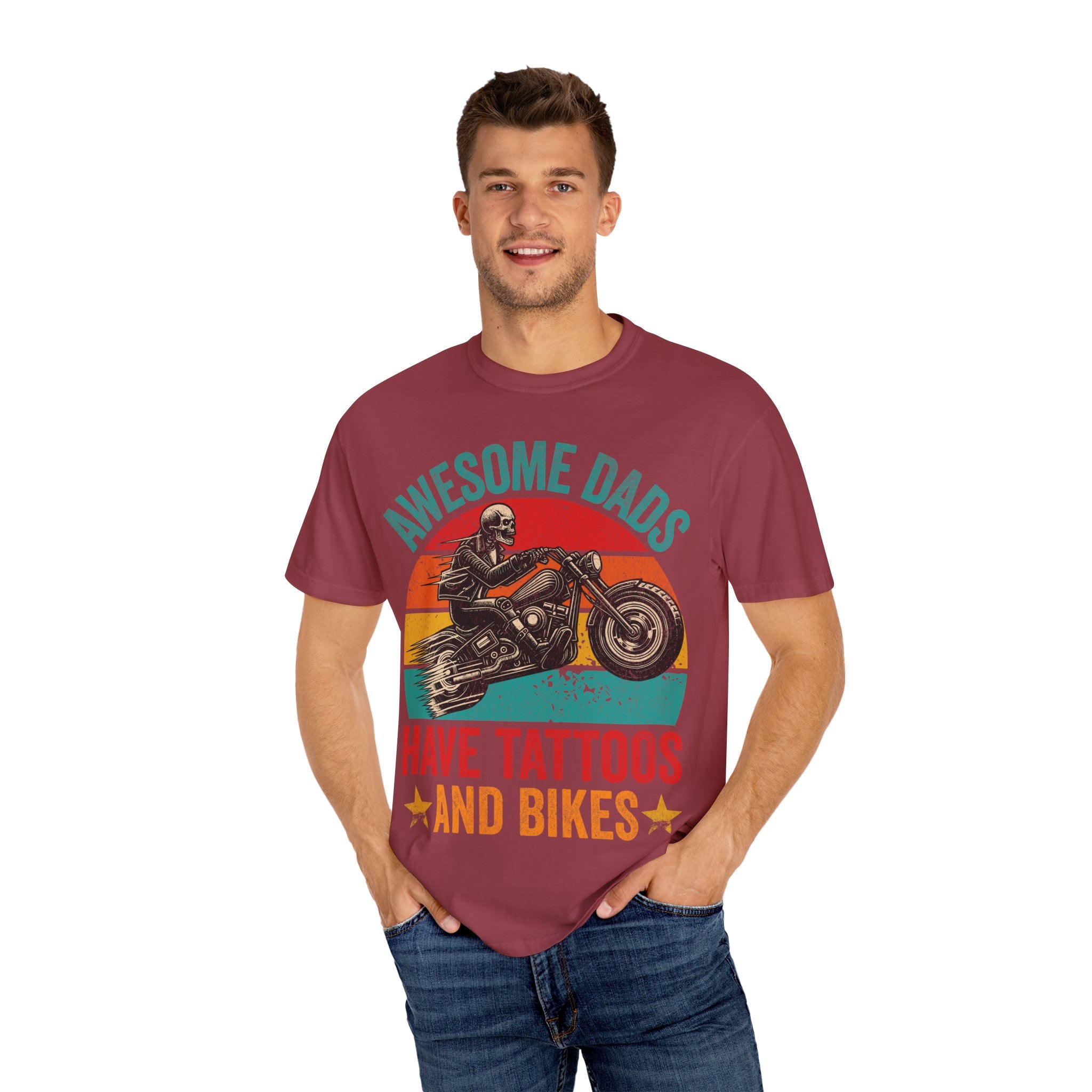Awesome Dads Have Tattoos and Bikes – Father’s Day Biker T-shirt