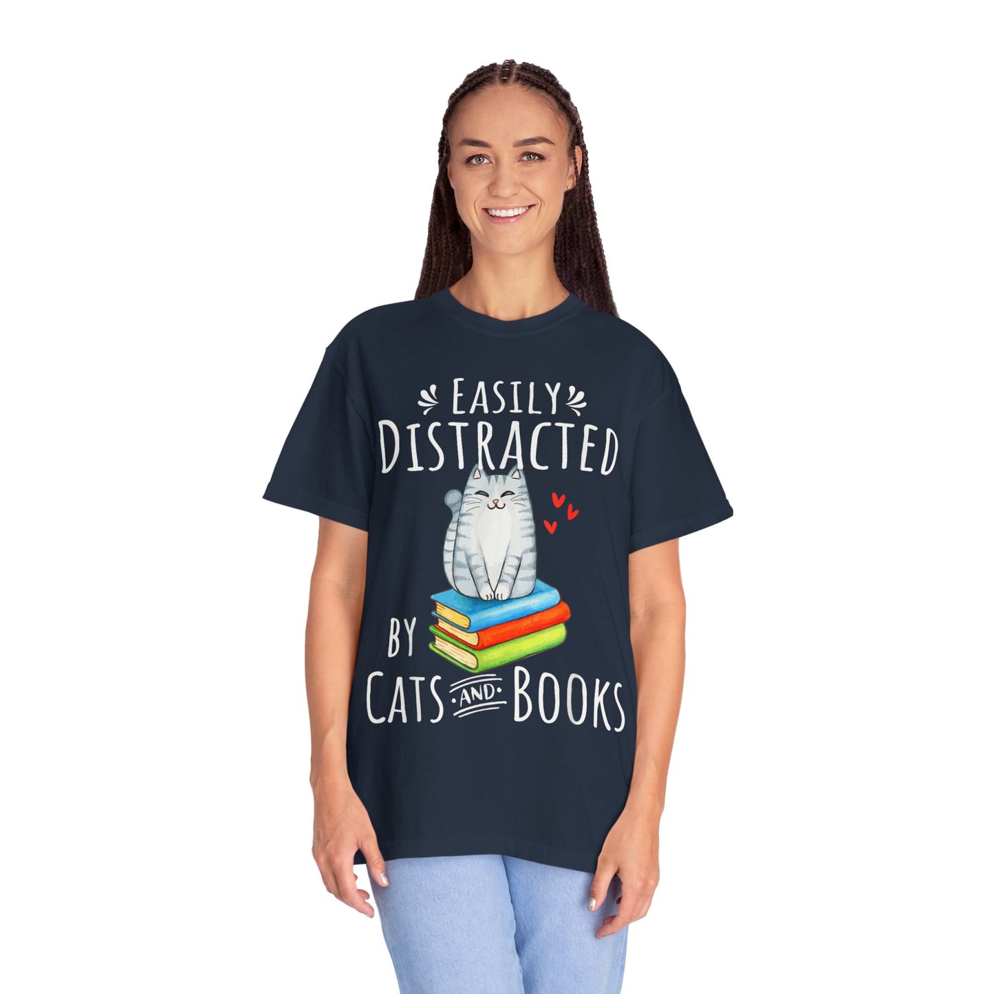 Easily Distracted by Books and Cats T-shirt