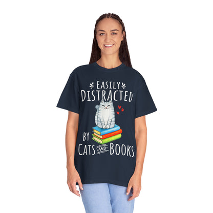 Easily Distracted by Books and Cats T-shirt