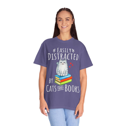 Easily Distracted by Books and Cats T-shirt
