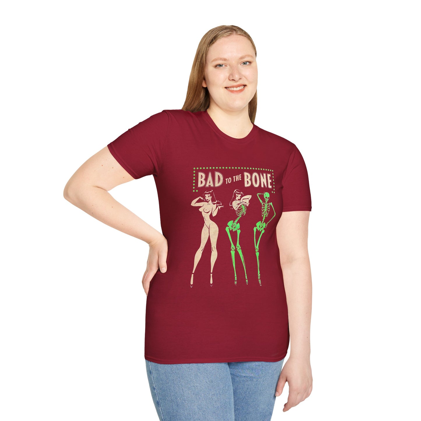 Bad to the Bone Halloween Skeleton Woman Baddie T-Shirt