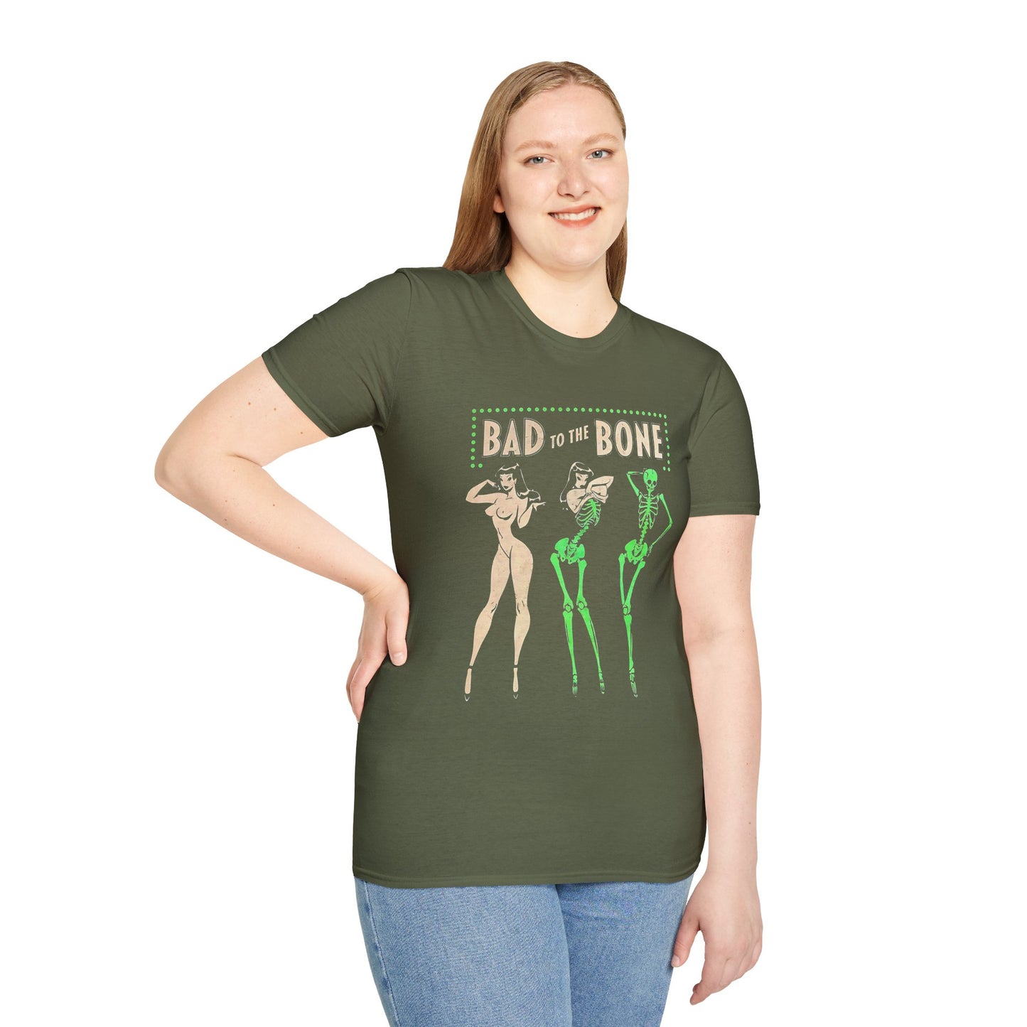 Bad to the Bone Halloween Skeleton Woman Baddie T-Shirt