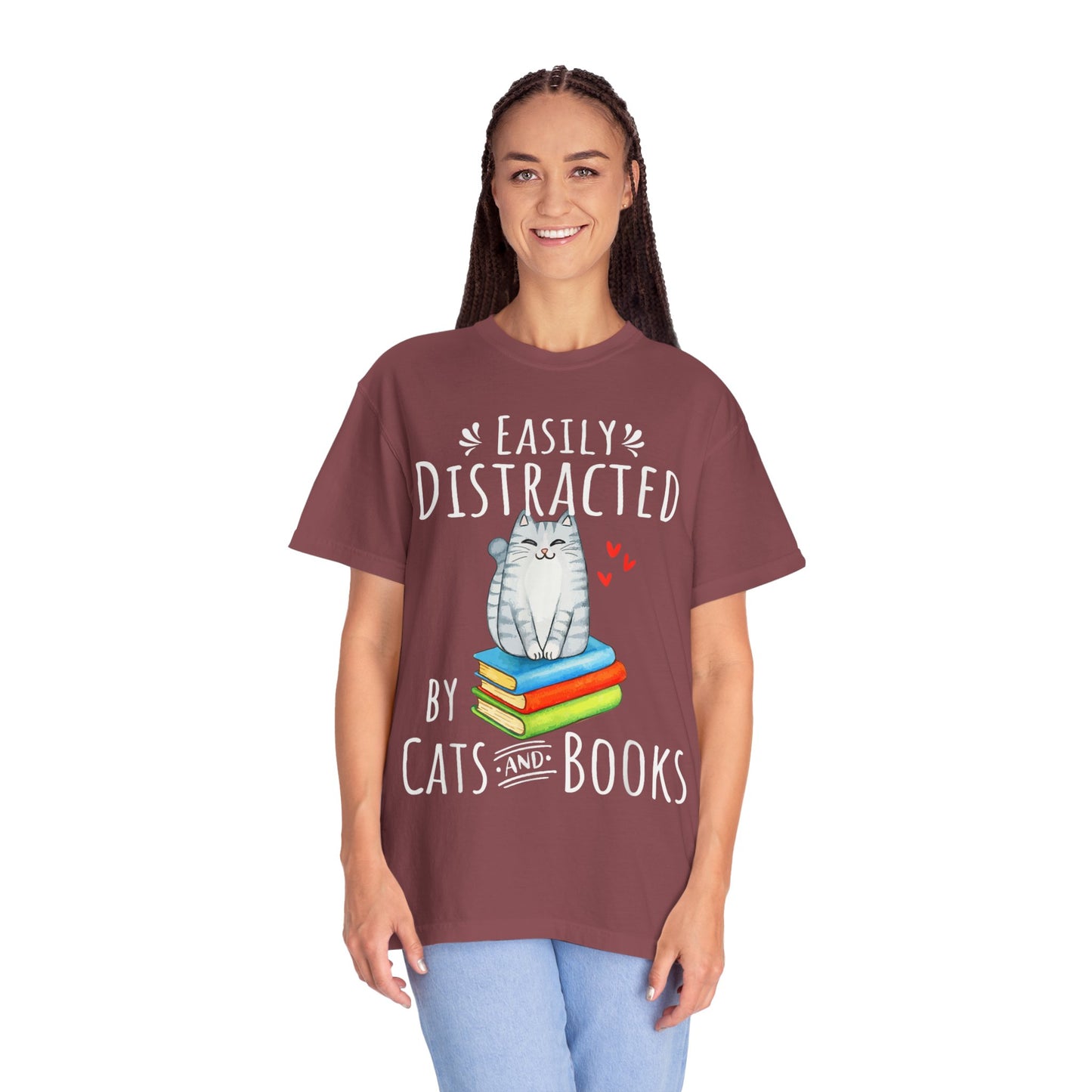 Easily Distracted by Books and Cats T-shirt