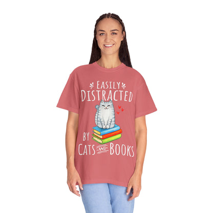 Easily Distracted by Books and Cats T-shirt