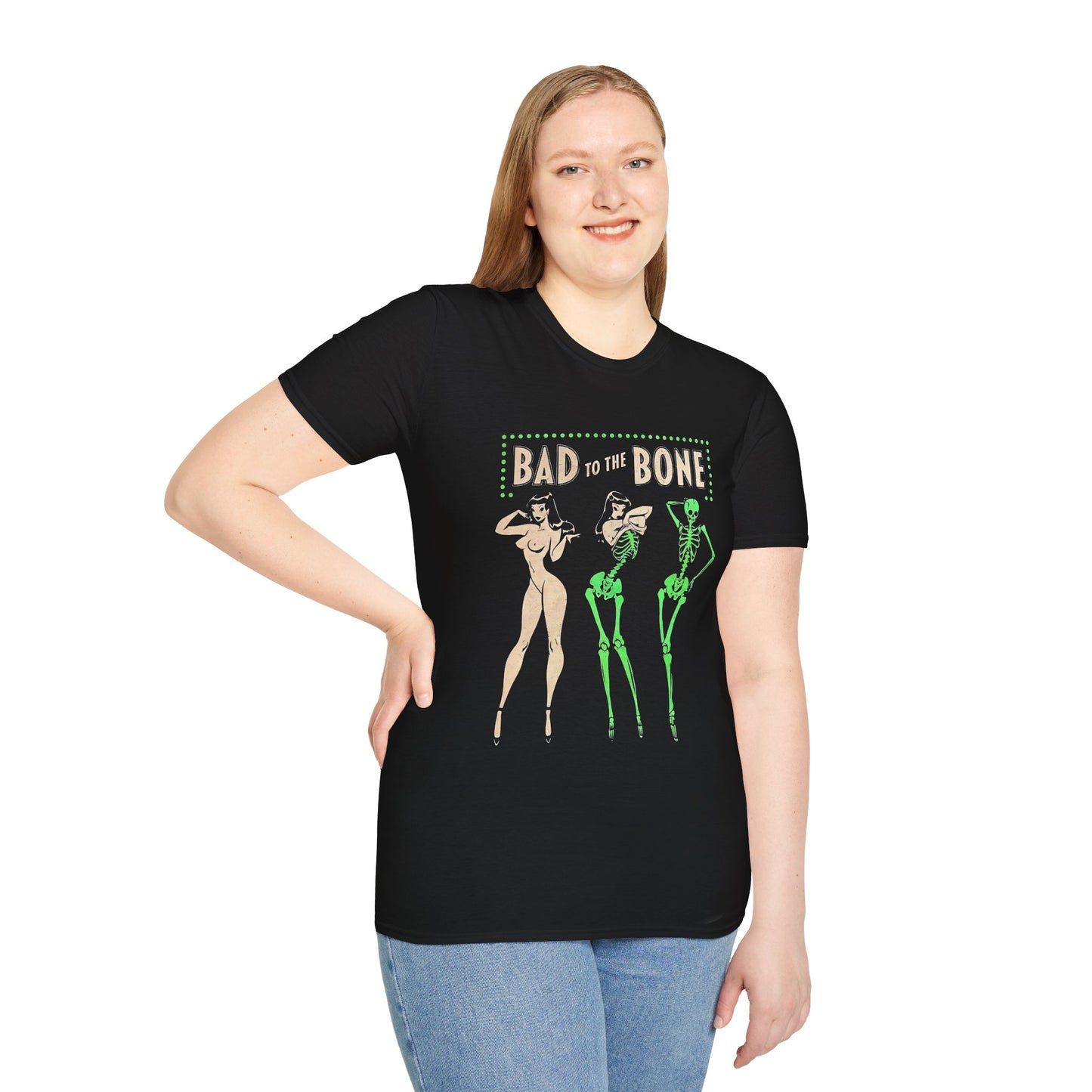 Bad to the Bone Halloween Skeleton Woman Baddie T-Shirt