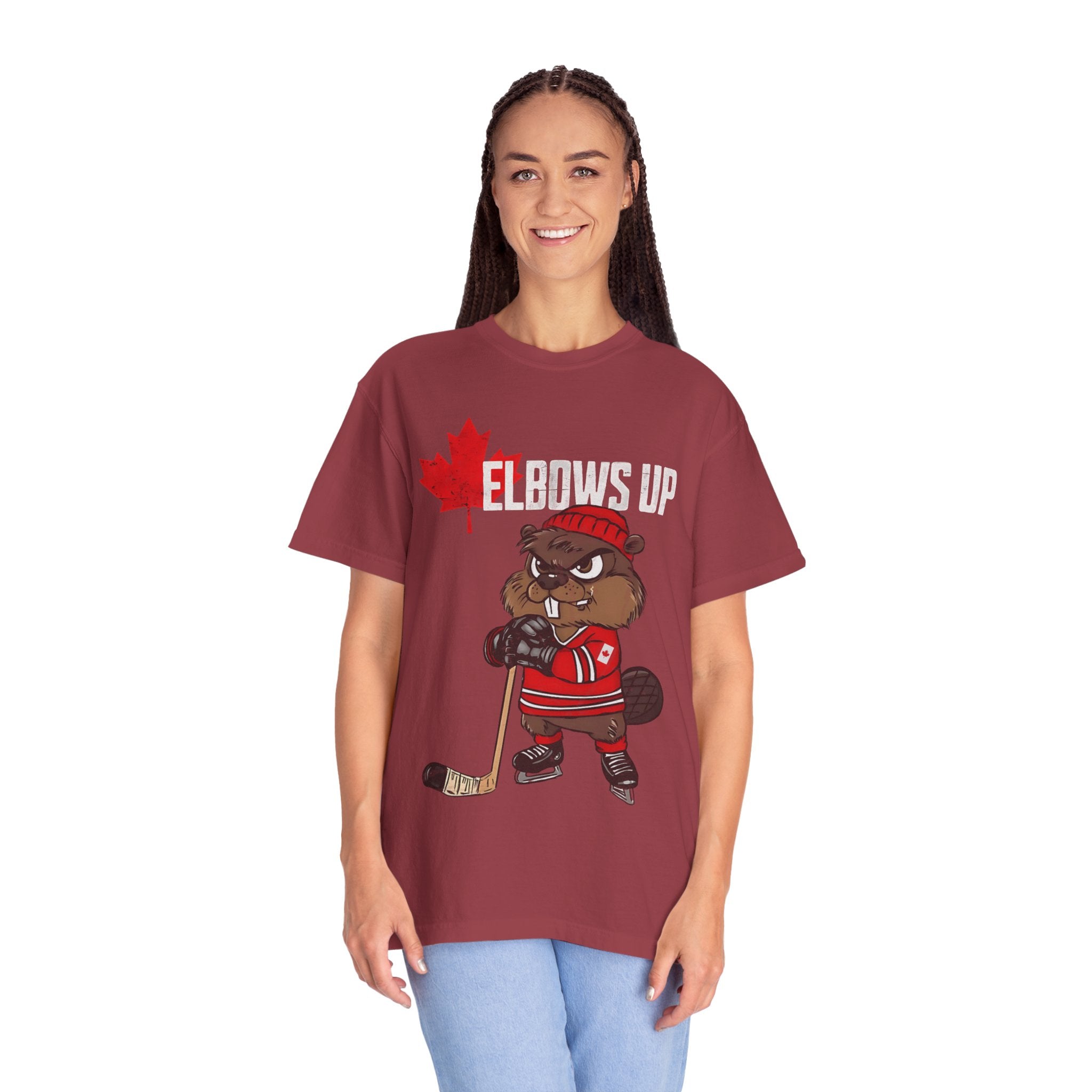 Elbows Up Canada Beaver Hockey Player T-shirt