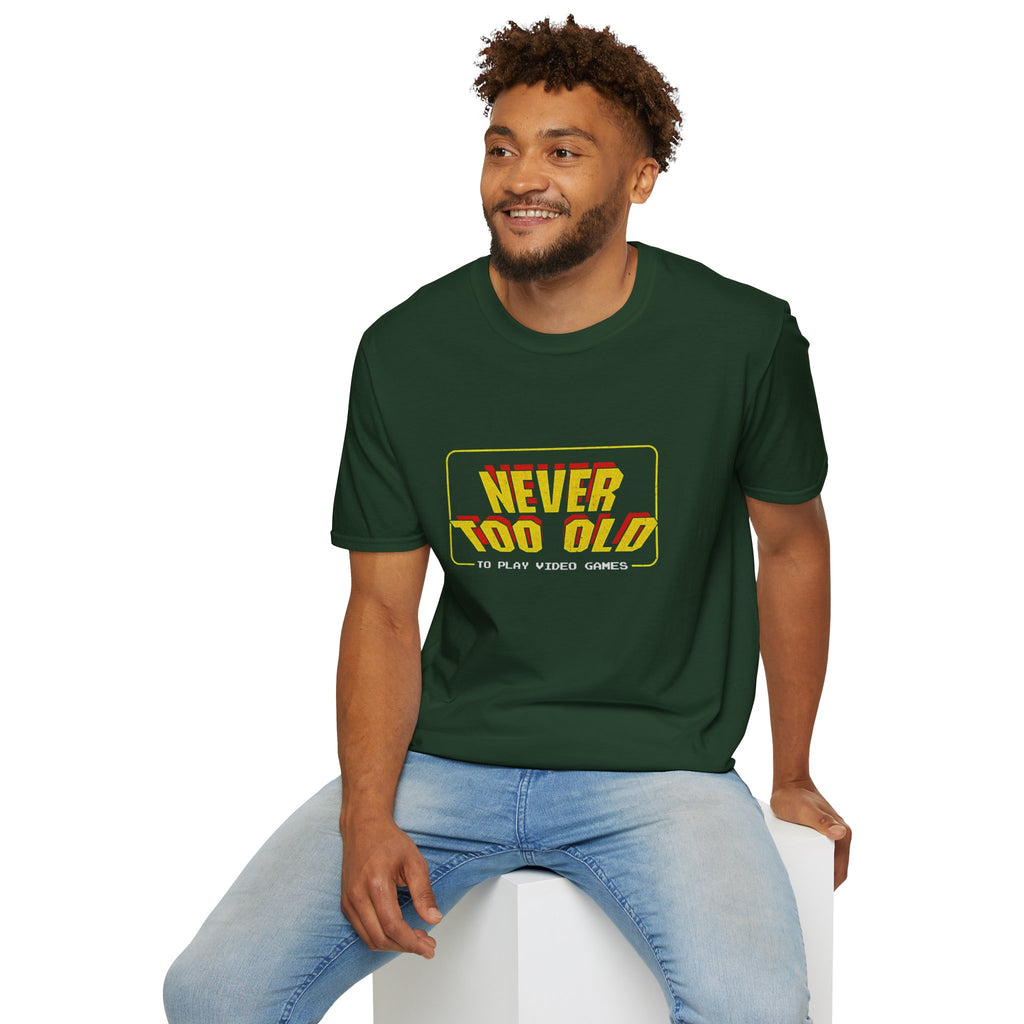 Never Too Old to Play Video Games Funny Retro Gamer T-Shirt