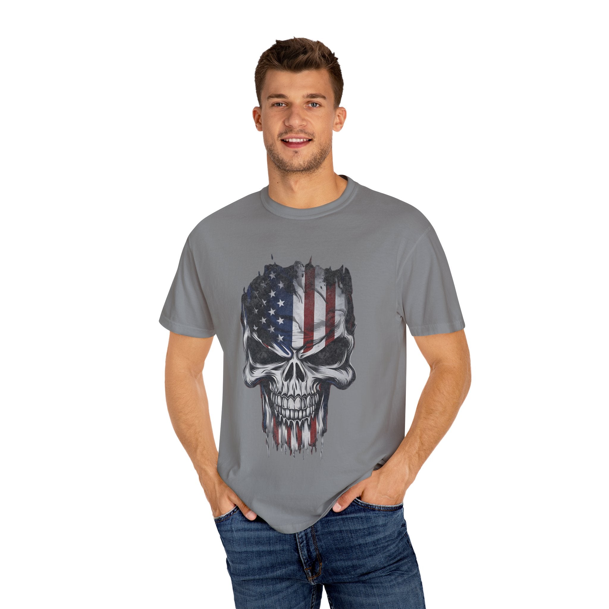America Skull Face US Flag T-shirt