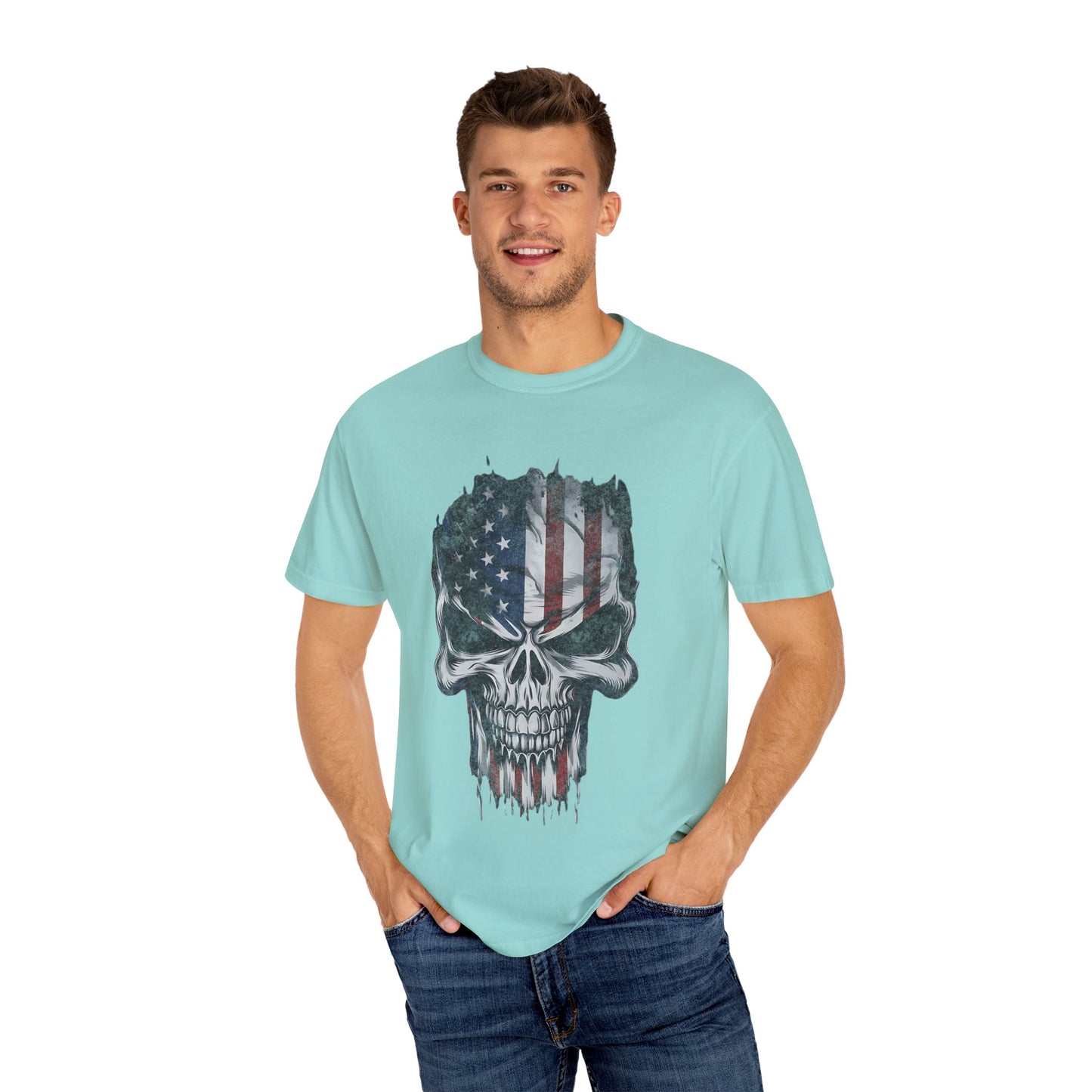 America Skull Face US Flag T-shirt