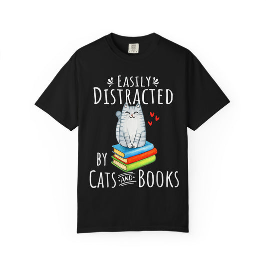 Easily Distracted by Books and Cats T-shirt