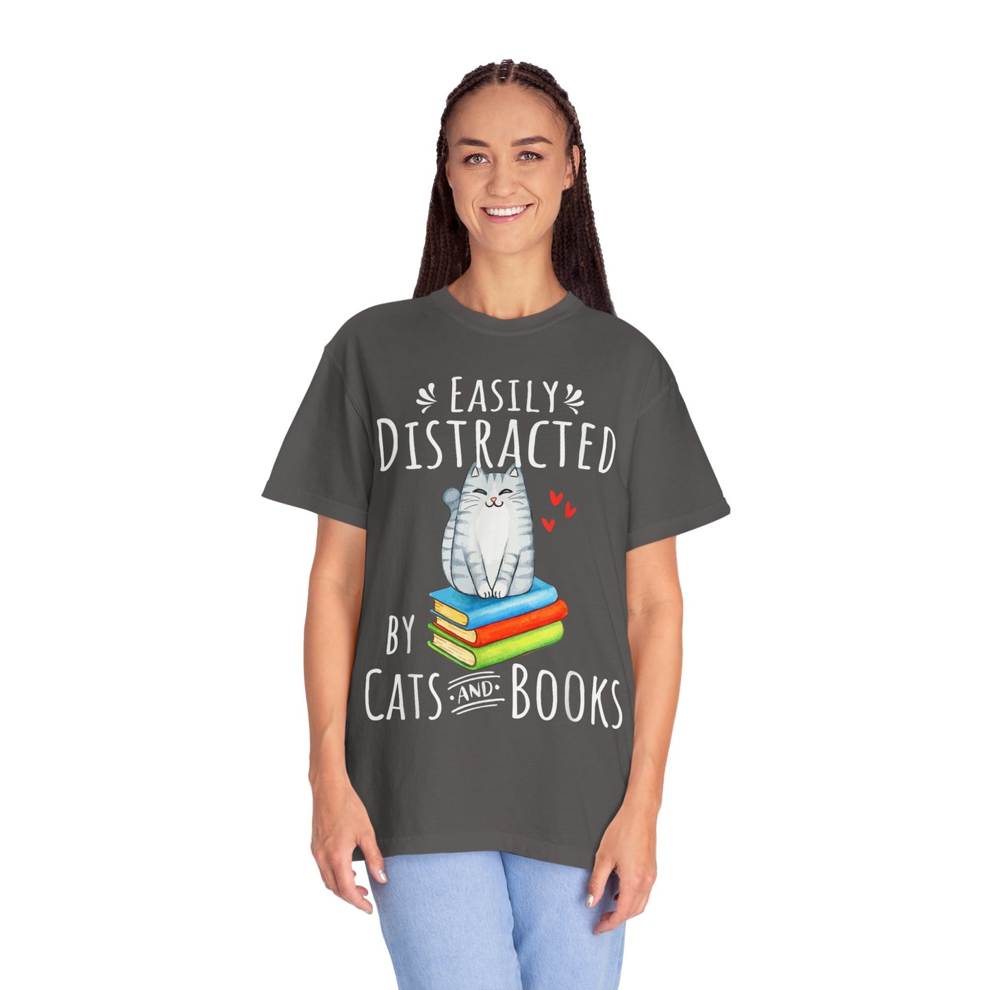Easily Distracted by Books and Cats T-shirt
