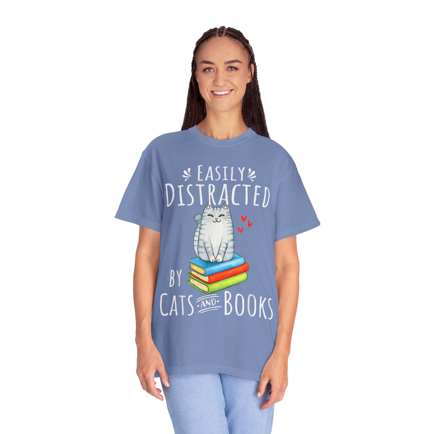 Easily Distracted by Books and Cats T-shirt