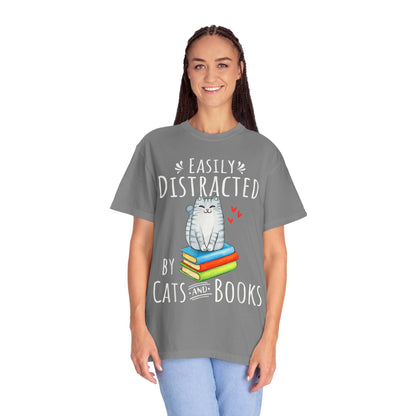 Easily Distracted by Books and Cats T-shirt