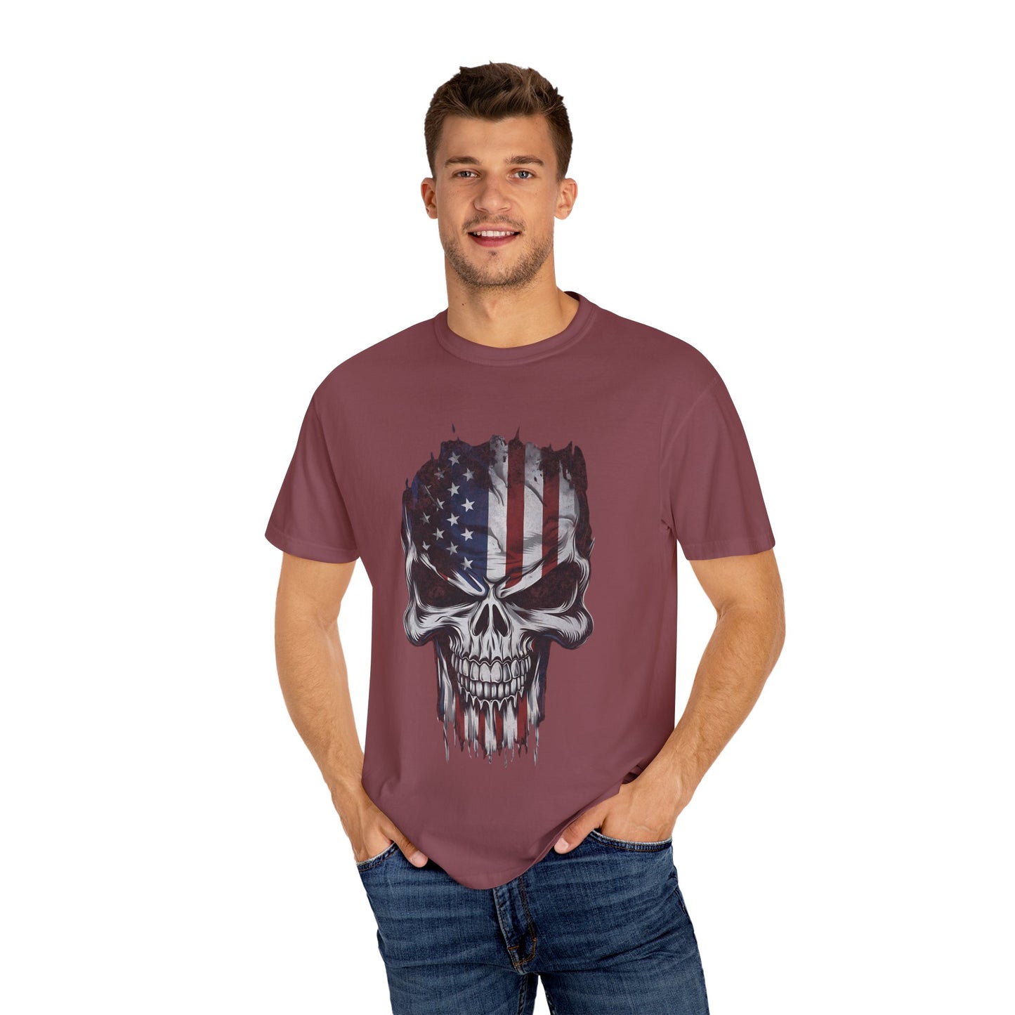 America Skull Face US Flag T-shirt