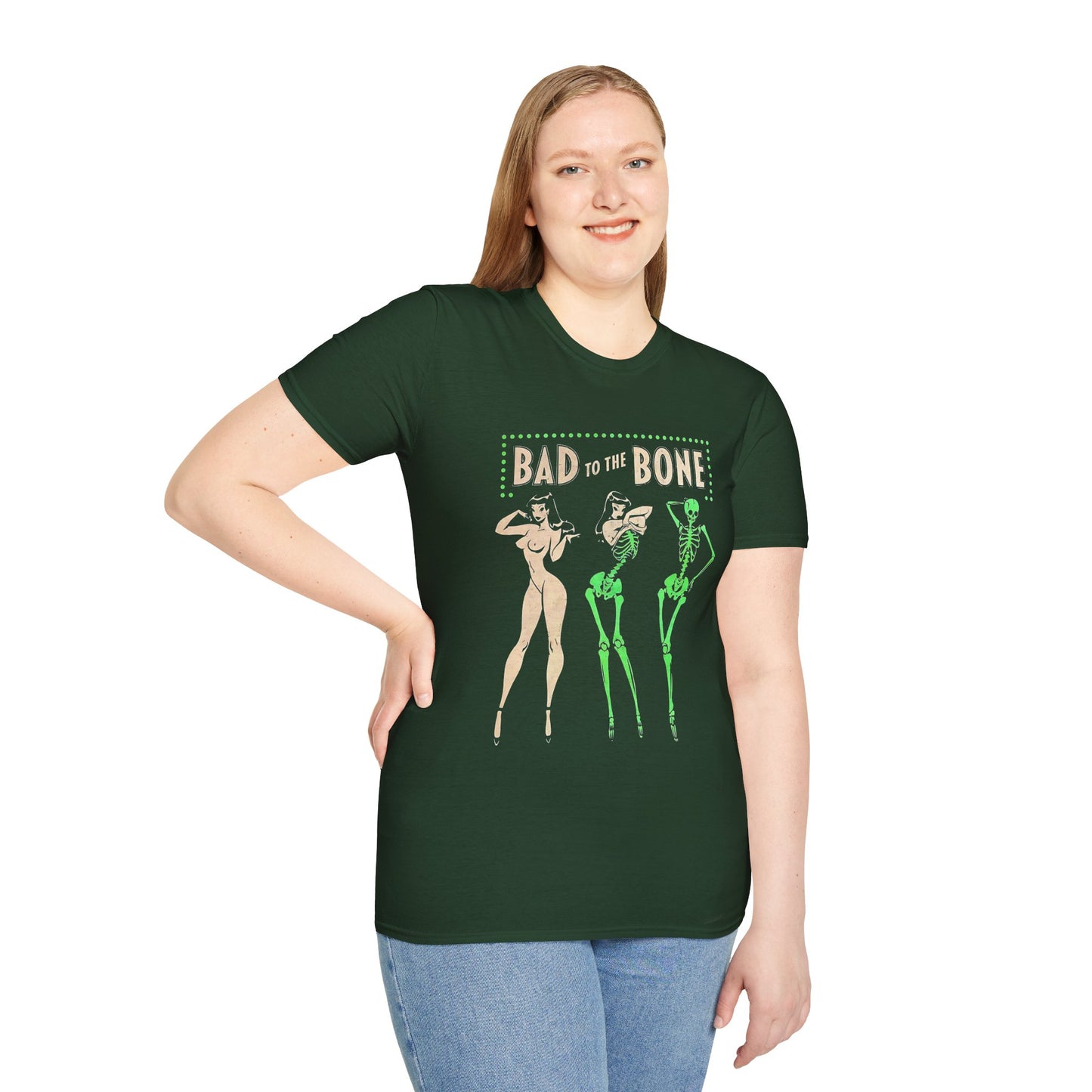 Bad to the Bone Halloween Skeleton Woman Baddie T-Shirt