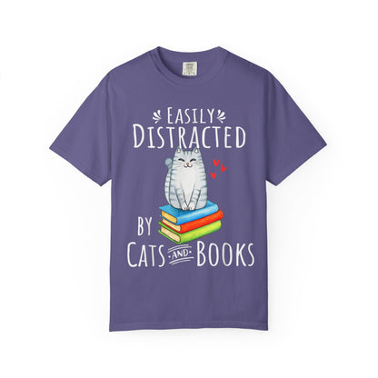 Easily Distracted by Books and Cats T-shirt