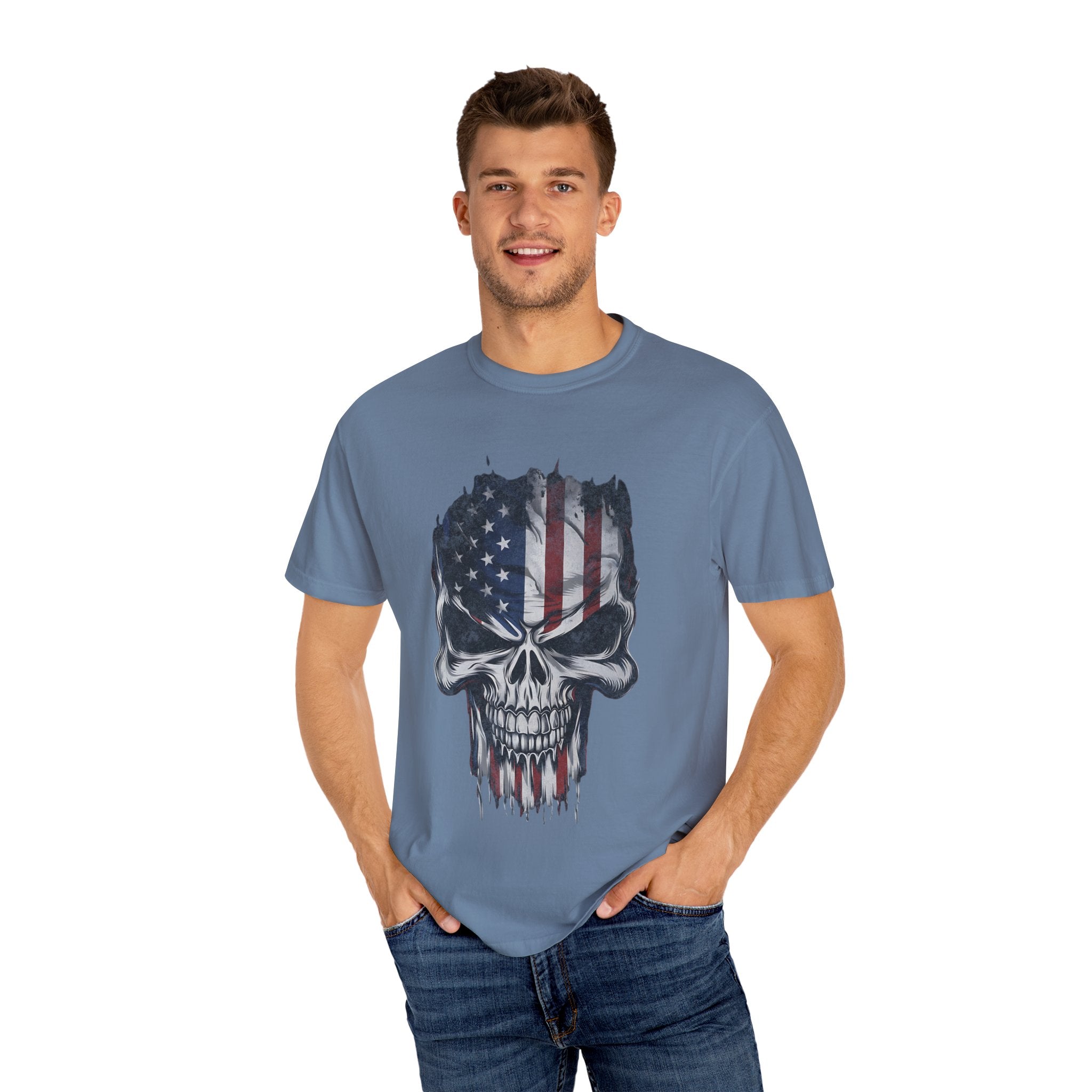 America Skull Face US Flag T-shirt