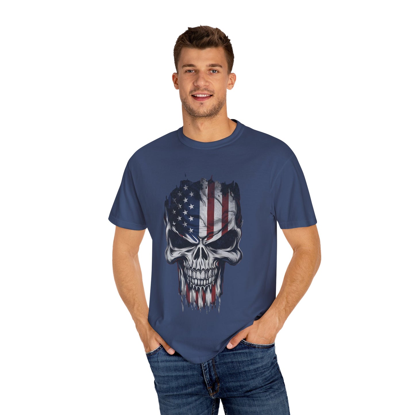 America Skull Face US Flag T-shirt