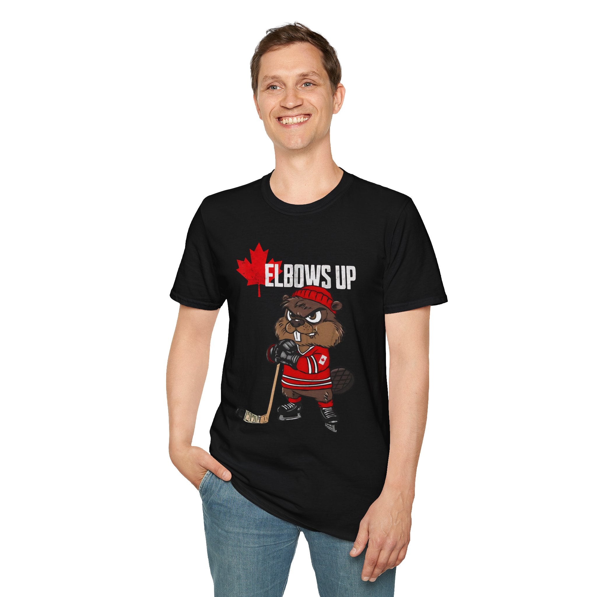 Beaver Hockey Elbows Up Canada Graphic Shirt