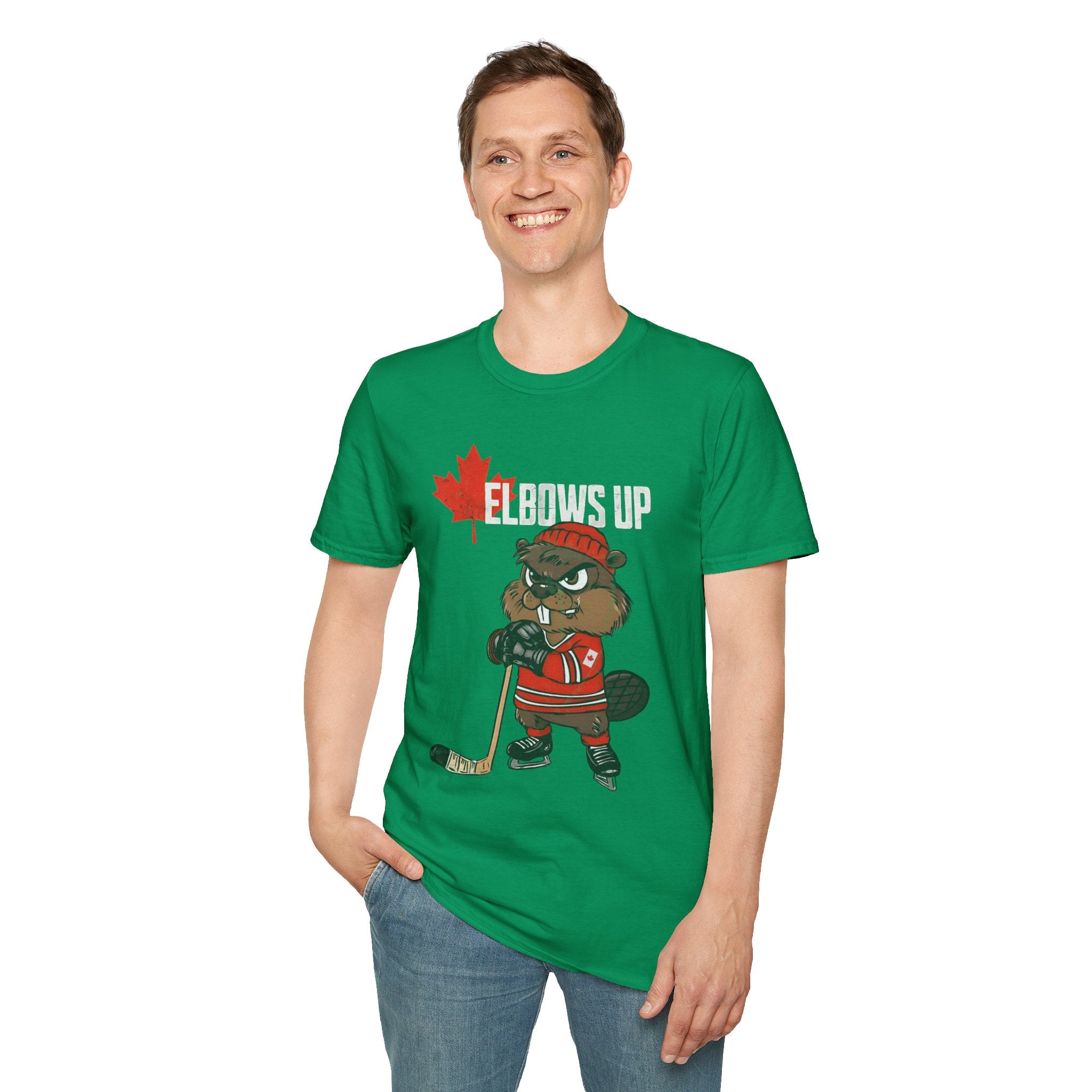 Beaver Hockey Elbows Up Canada Graphic Shirt