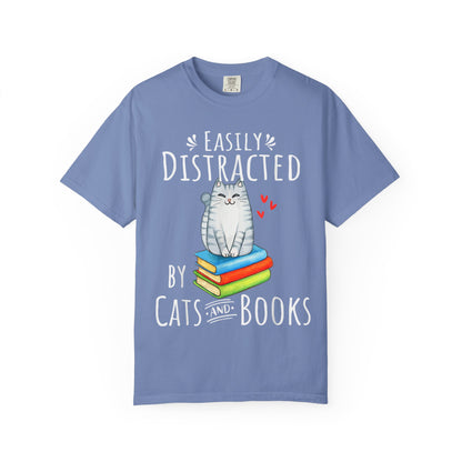 Easily Distracted by Books and Cats T-shirt