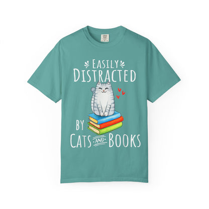 Easily Distracted by Books and Cats T-shirt