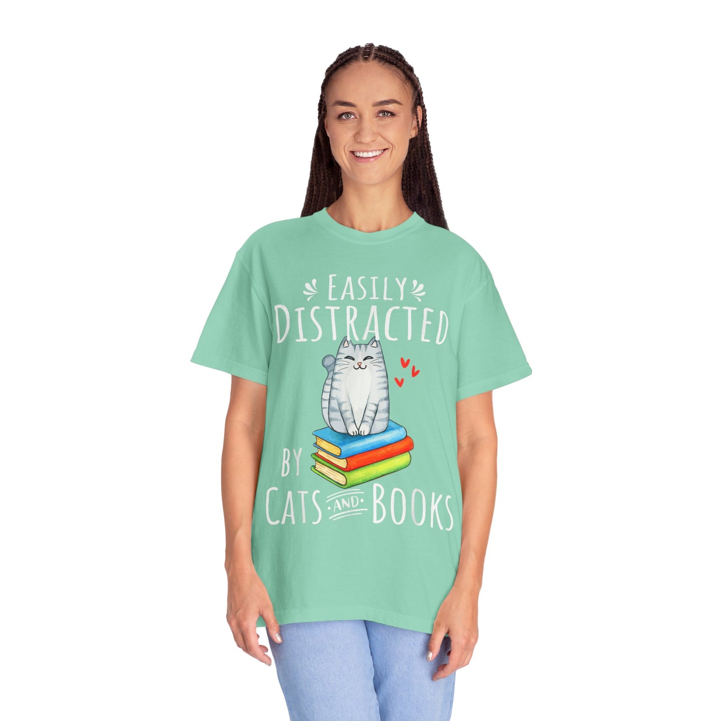 Easily Distracted by Books and Cats T-shirt