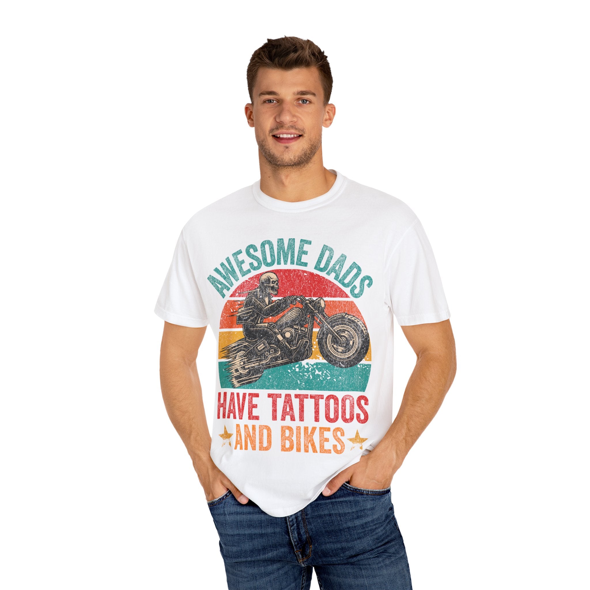 Awesome Dads Have Tattoos and Bikes – Father’s Day Biker T-shirt