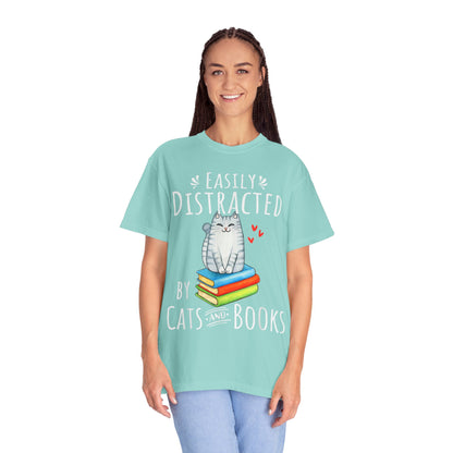 Easily Distracted by Books and Cats T-shirt