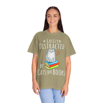 Easily Distracted by Books and Cats T-shirt