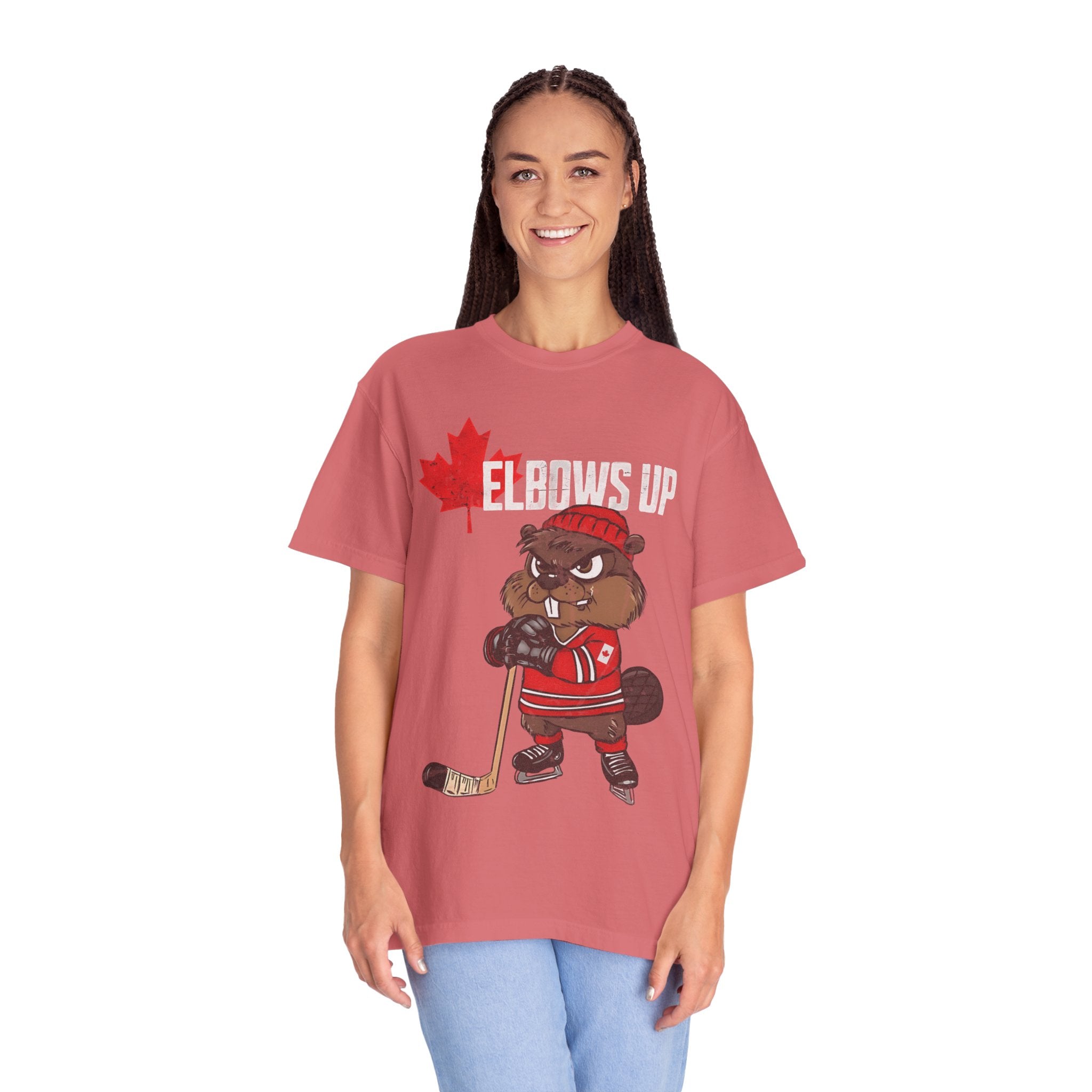 Elbows Up Canada Beaver Hockey Player T-shirt