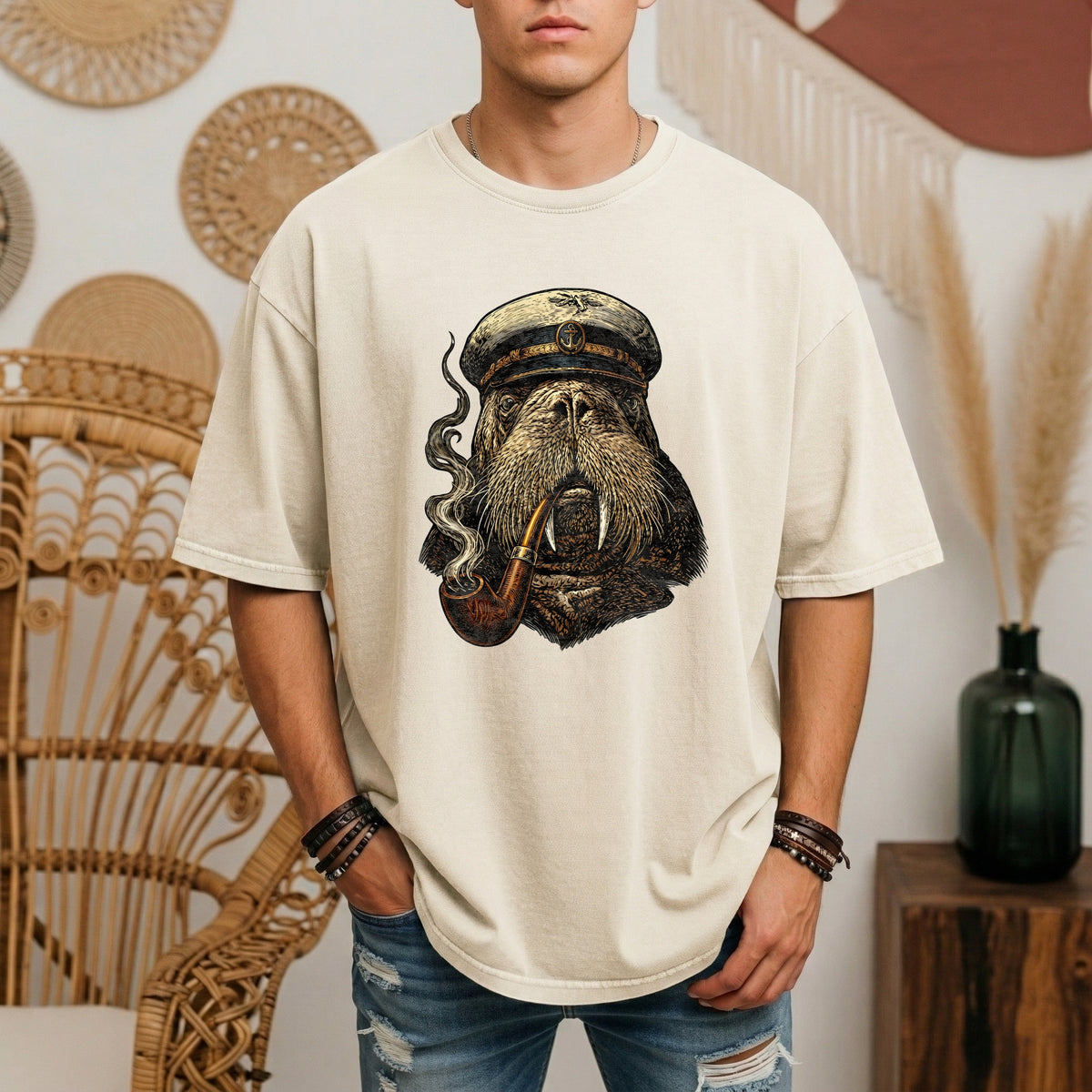 Captain Walrus Shirt, Vintage Sailor Tee, Retro Nautical Boat Captain, Smoking Pipe Animal Boat Shirt, Sea Captain Gift Comfort Colors® Tee