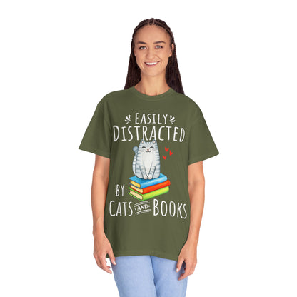 Easily Distracted by Books and Cats T-shirt