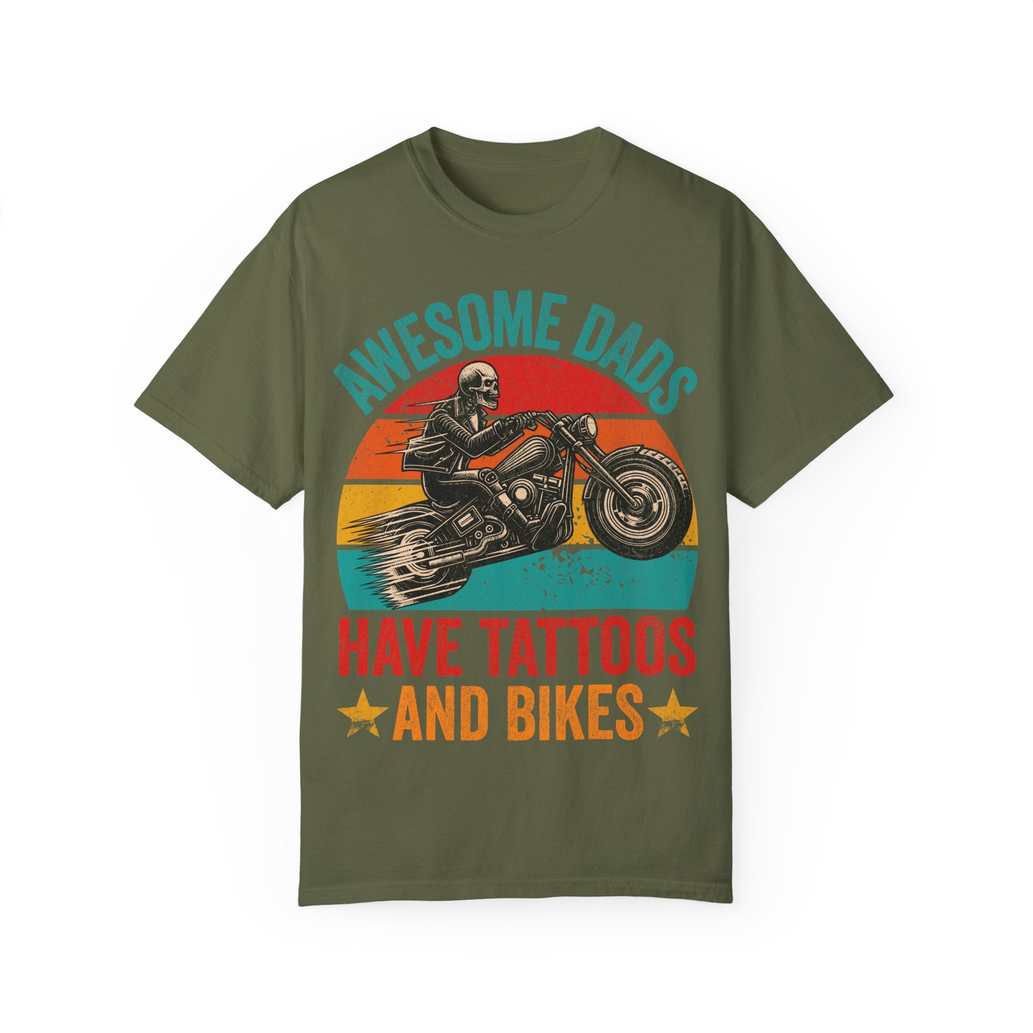 Awesome Dads Have Tattoos and Bikes – Father’s Day Biker T-shirt