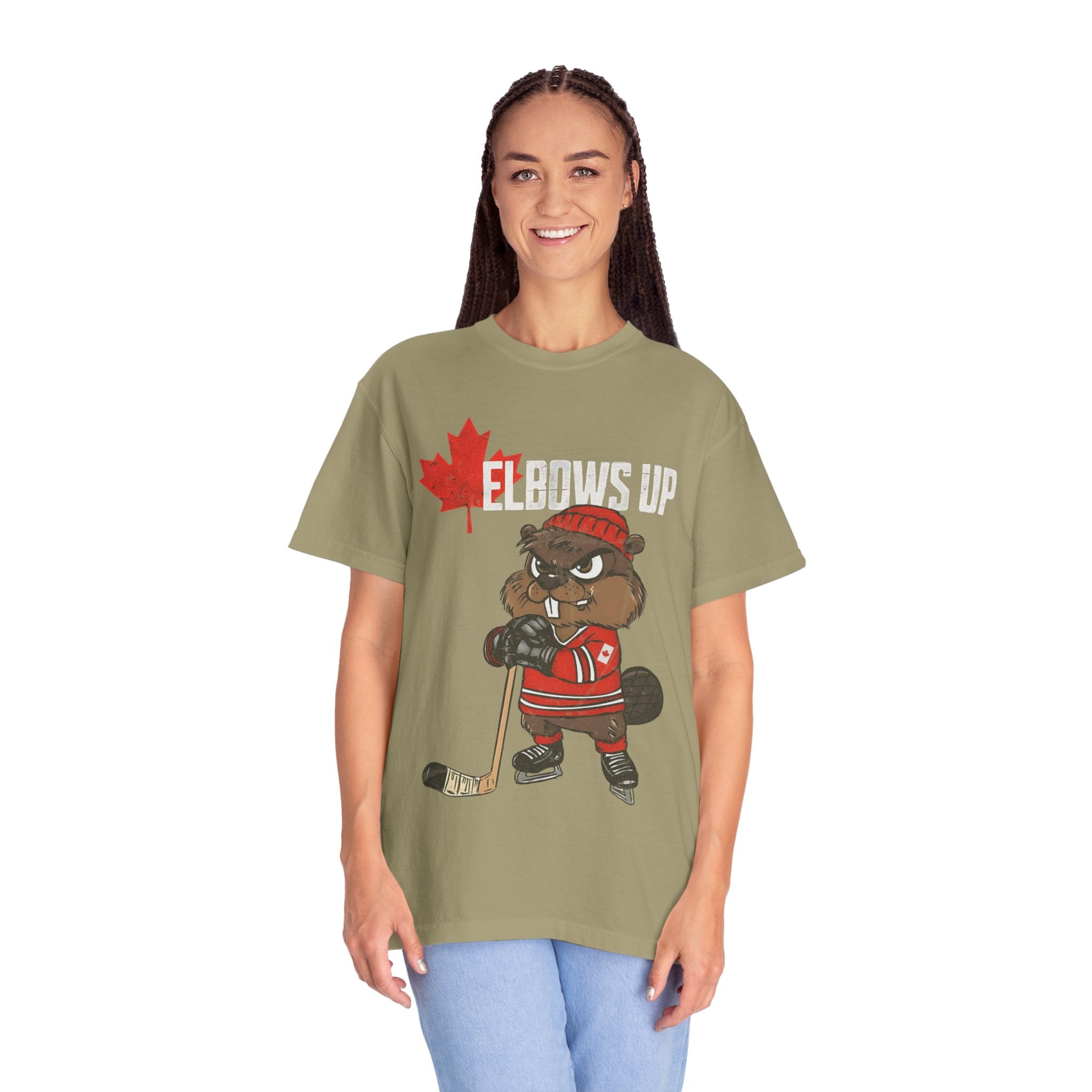 Elbows Up Canada Beaver Hockey Player T-shirt