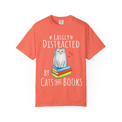 Easily Distracted by Books and Cats T-shirt