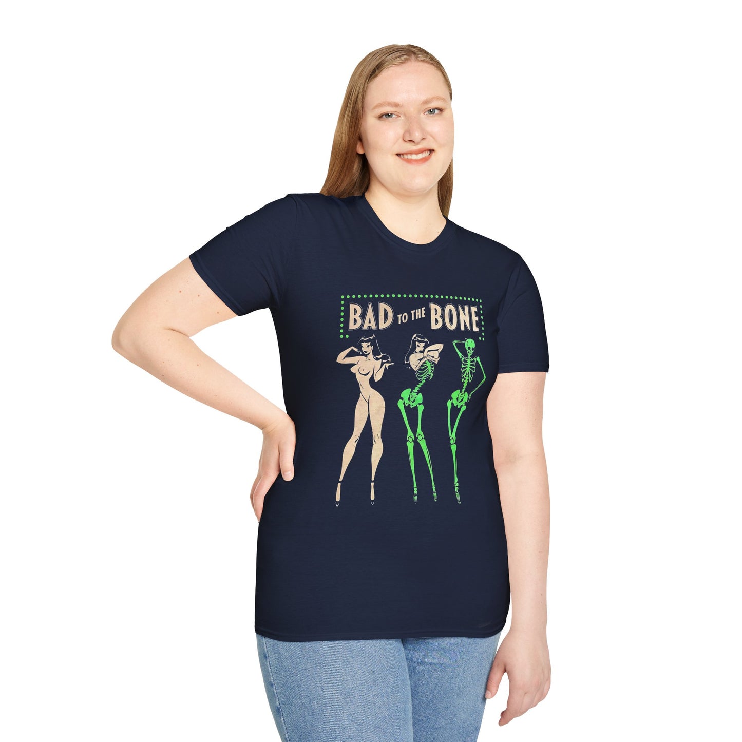 Bad to the Bone Halloween Skeleton Woman Baddie T-Shirt