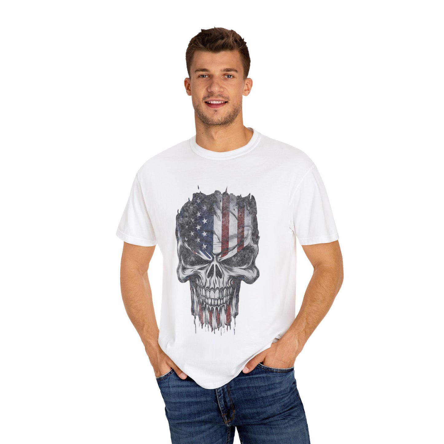 America Skull Face US Flag T-shirt