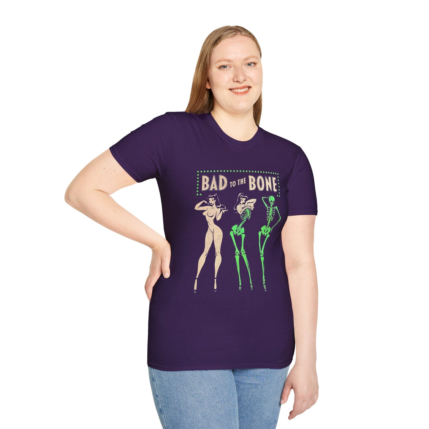 Bad to the Bone Halloween Skeleton Woman Baddie T-Shirt