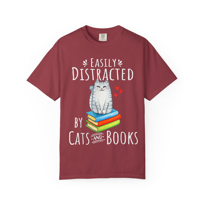 Easily Distracted by Books and Cats T-shirt