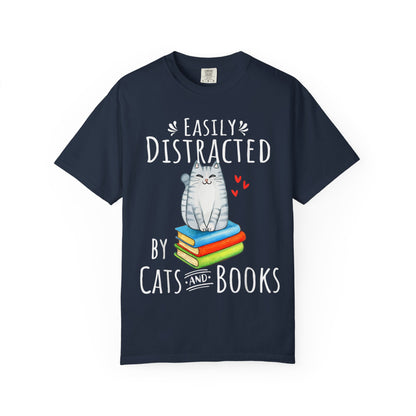 Easily Distracted by Books and Cats T-shirt