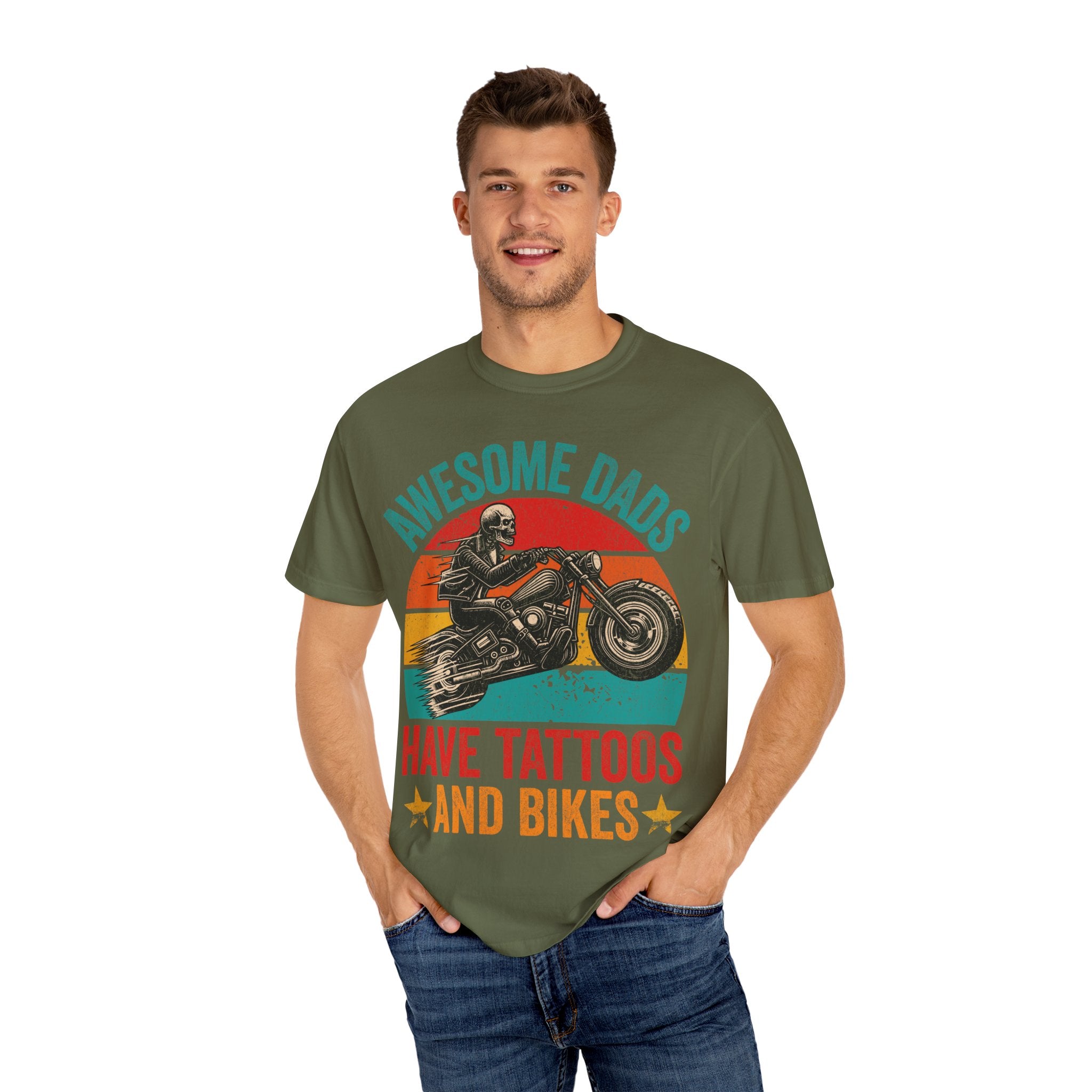 Awesome Dads Have Tattoos and Bikes – Father’s Day Biker T-shirt